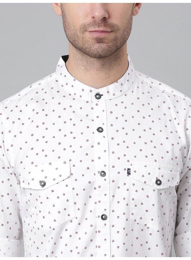 Thomas Scott - All-Over Printed Mandarin Neck Shirt Ghost White - Image 1