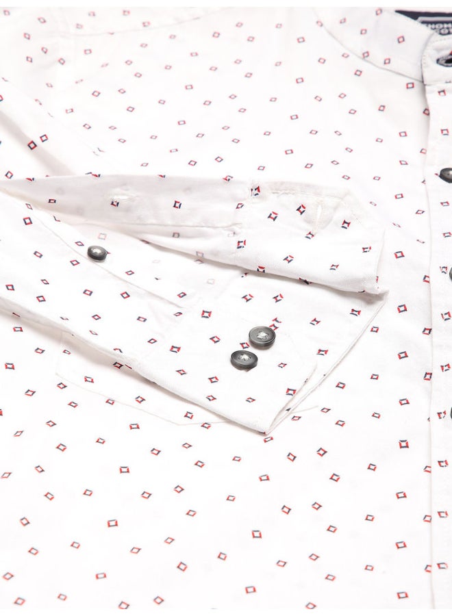 Thomas Scott - All-Over Printed Mandarin Neck Shirt Ghost White - Image 1