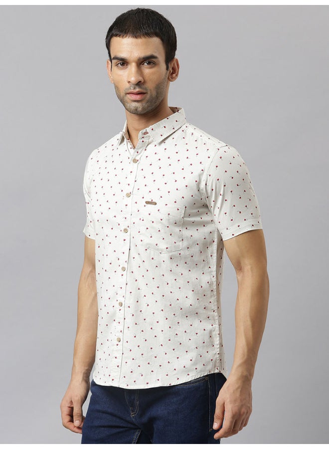 Thomas Scott All-Over Printed Short Sleeve Shirt Ivory - Image 4
