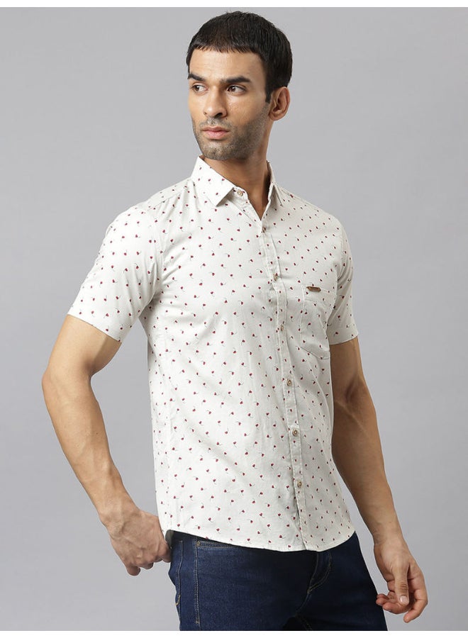 Thomas Scott All-Over Printed Short Sleeve Shirt Ivory - Image 3