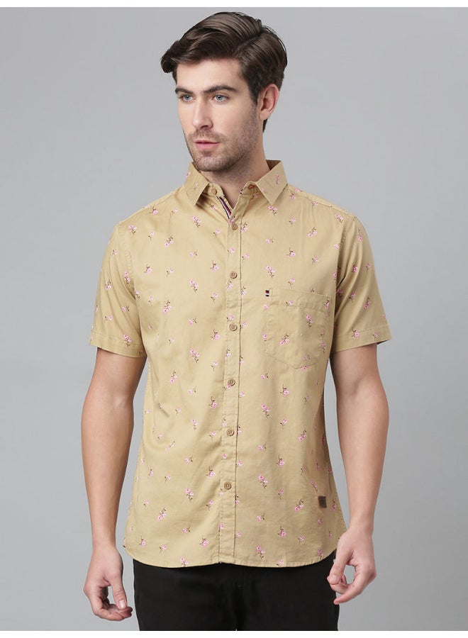 Thomas Scott - All-Over Printed Short Sleeve Shirt Sand - Image 1