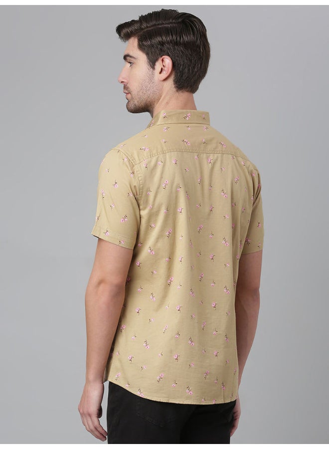 Thomas Scott - All-Over Printed Short Sleeve Shirt Sand - Image 1