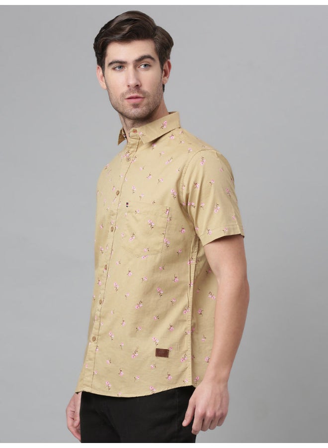 Thomas Scott - All-Over Printed Short Sleeve Shirt Sand - Image 1