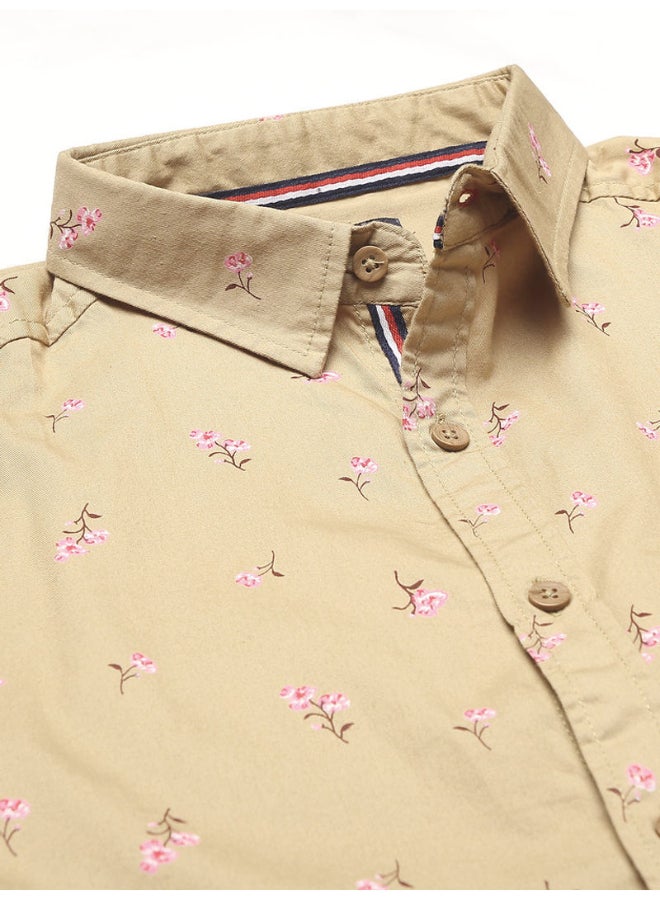 Thomas Scott - All-Over Printed Short Sleeve Shirt Sand - Image 1