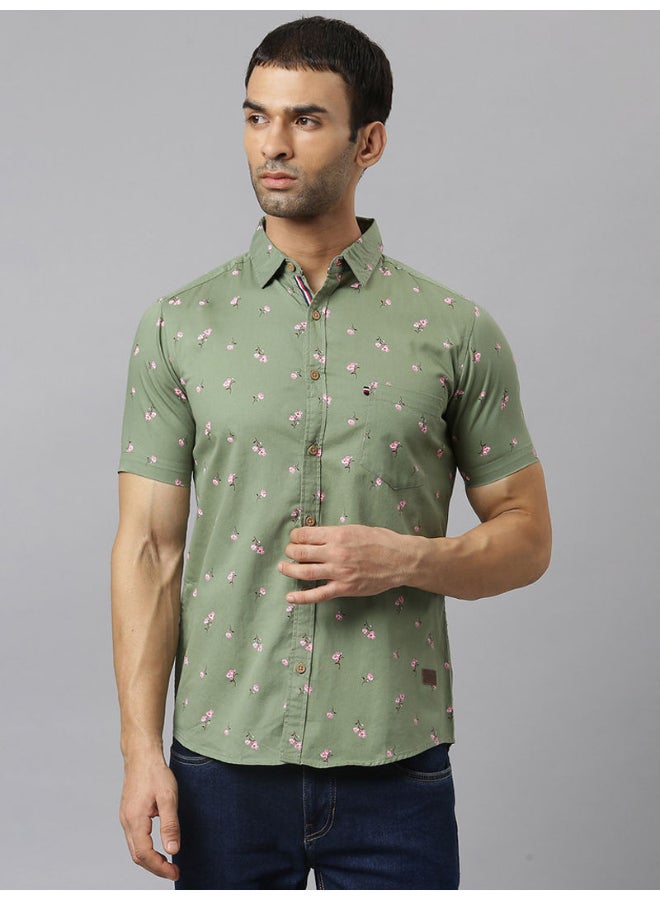 Thomas Scott - All-Over Printed Short Sleeve Shirt Military Green - Image 1