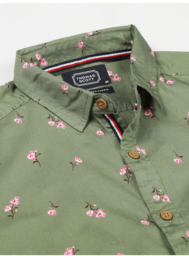 Thomas Scott - All-Over Printed Short Sleeve Shirt Military Green - Image 1