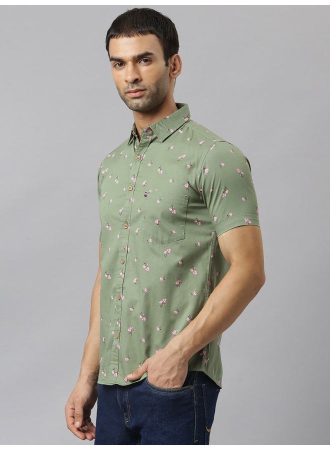 Thomas Scott - All-Over Printed Short Sleeve Shirt Military Green - Image 1