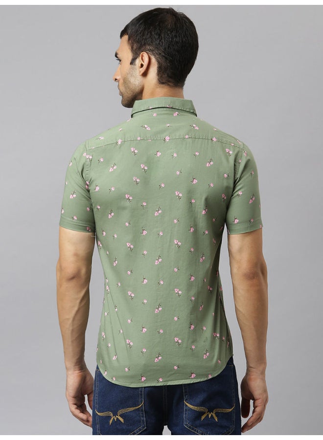 Thomas Scott - All-Over Printed Short Sleeve Shirt Military Green - Image 1
