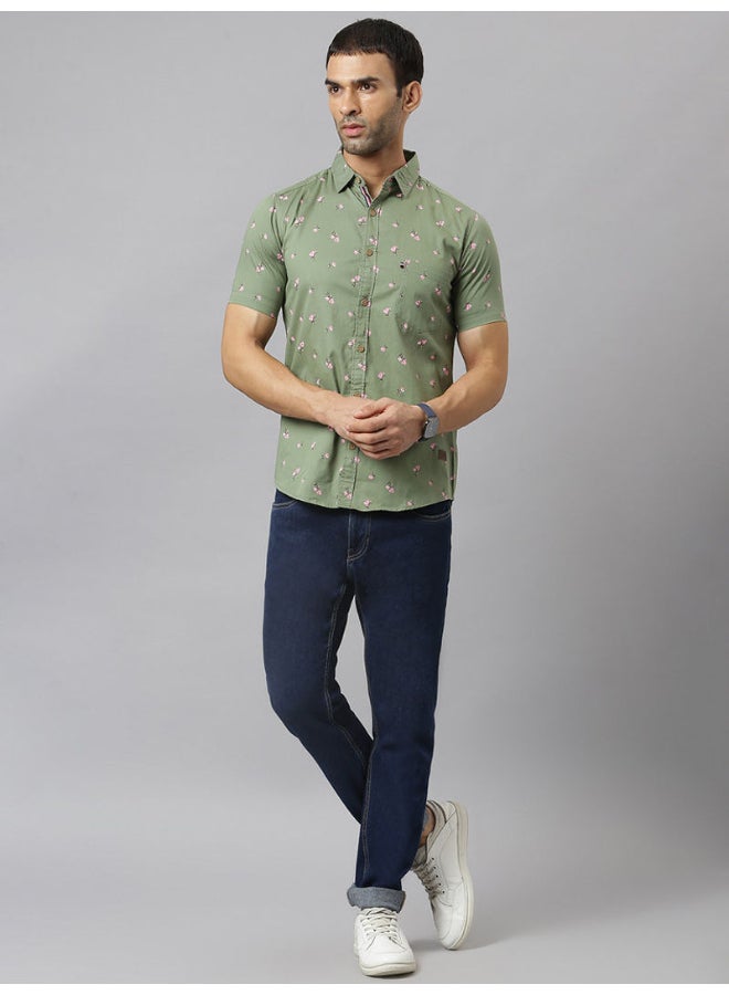 Thomas Scott - All-Over Printed Short Sleeve Shirt Military Green - Image 1