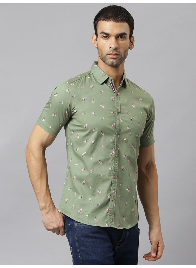 Thomas Scott - All-Over Printed Short Sleeve Shirt Military Green - Image 1