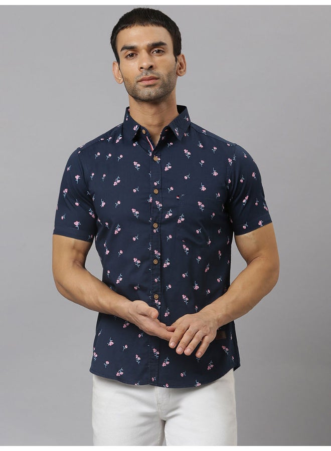 Thomas Scott - All-Over Printed Short Sleeve Shirt French Navy Blue - Image 1
