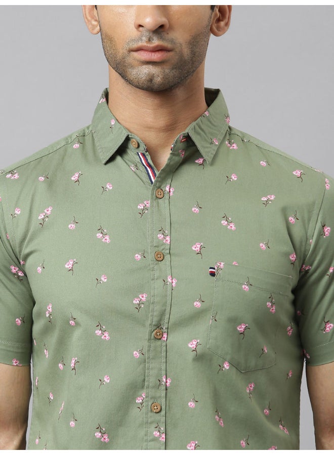 Thomas Scott - All-Over Printed Short Sleeve Shirt Military Green - Image 1