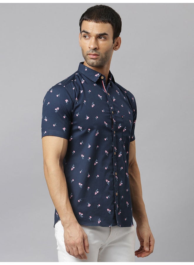 Thomas Scott - All-Over Printed Short Sleeve Shirt French Navy Blue - Image 1