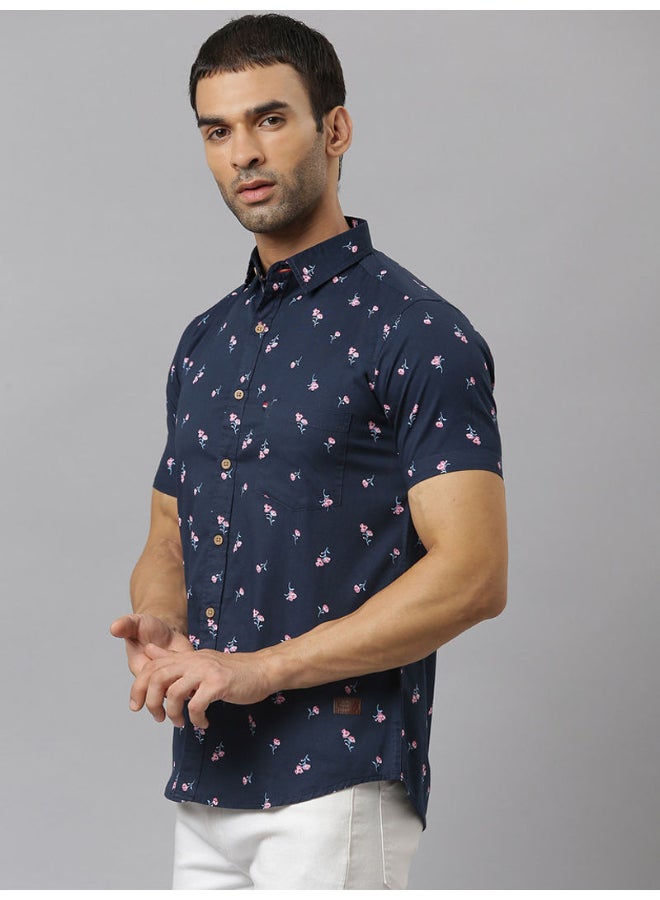 Thomas Scott - All-Over Printed Short Sleeve Shirt French Navy Blue - Image 1