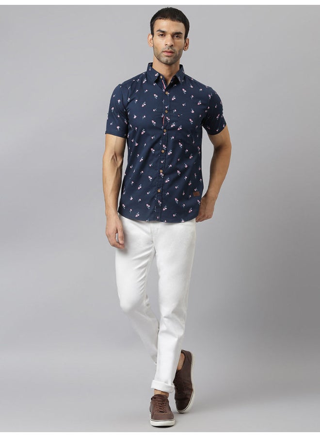 Thomas Scott - All-Over Printed Short Sleeve Shirt French Navy Blue - Image 1