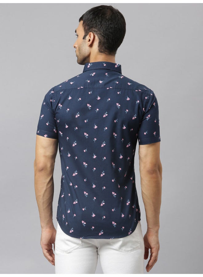 Thomas Scott - All-Over Printed Short Sleeve Shirt French Navy Blue - Image 1