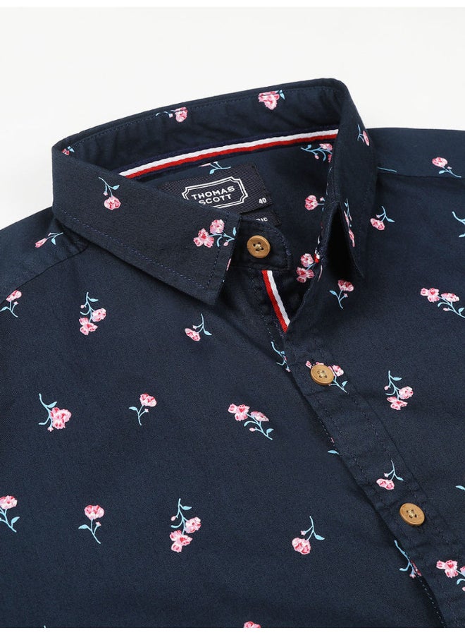 Thomas Scott - All-Over Printed Short Sleeve Shirt French Navy Blue - Image 1
