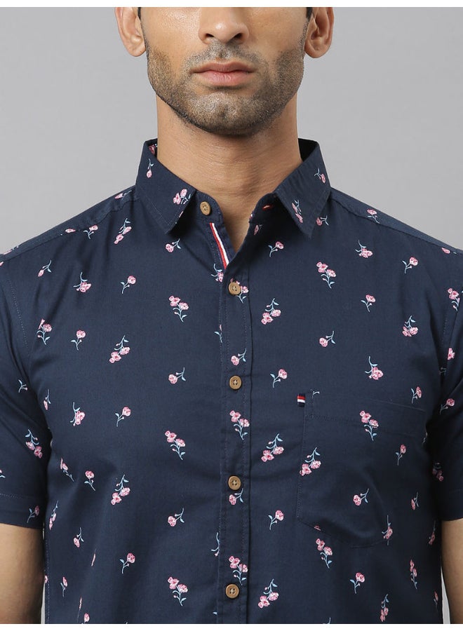 Thomas Scott - All-Over Printed Short Sleeve Shirt French Navy Blue - Image 1