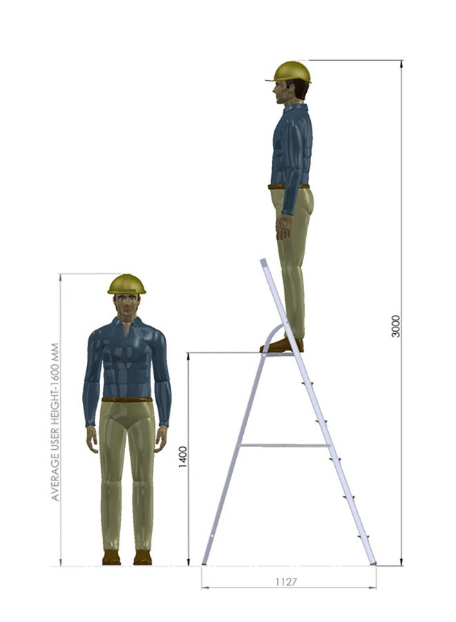 Penguin 6-Step Aluminium Platform Ladder Silver 195x48x11cm  - Image 3