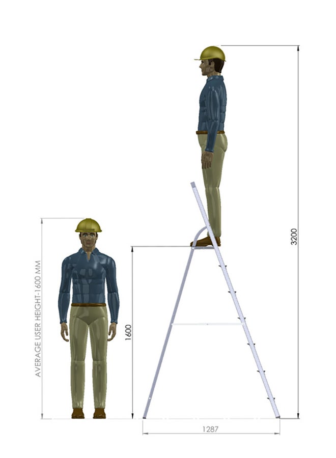 Penguin 7-Step Aluminium Platform Ladder Silver 220x51x11cm  - Image 3