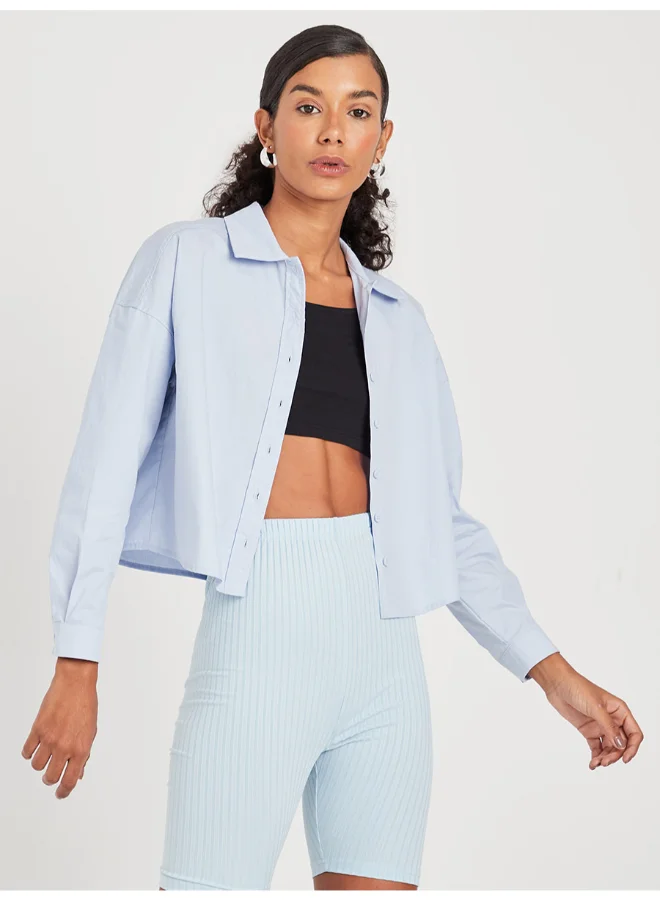 Closet By Styli Boxy Crop Poplin Shirt Blue