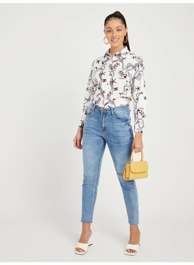 Closet By Styli Anchor Print Loose Fit Shirt Multicolour