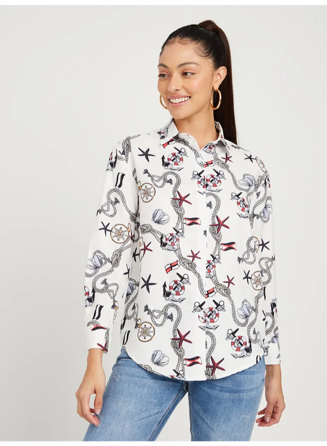 Closet By Styli Anchor Print Loose Fit Shirt Multicolour