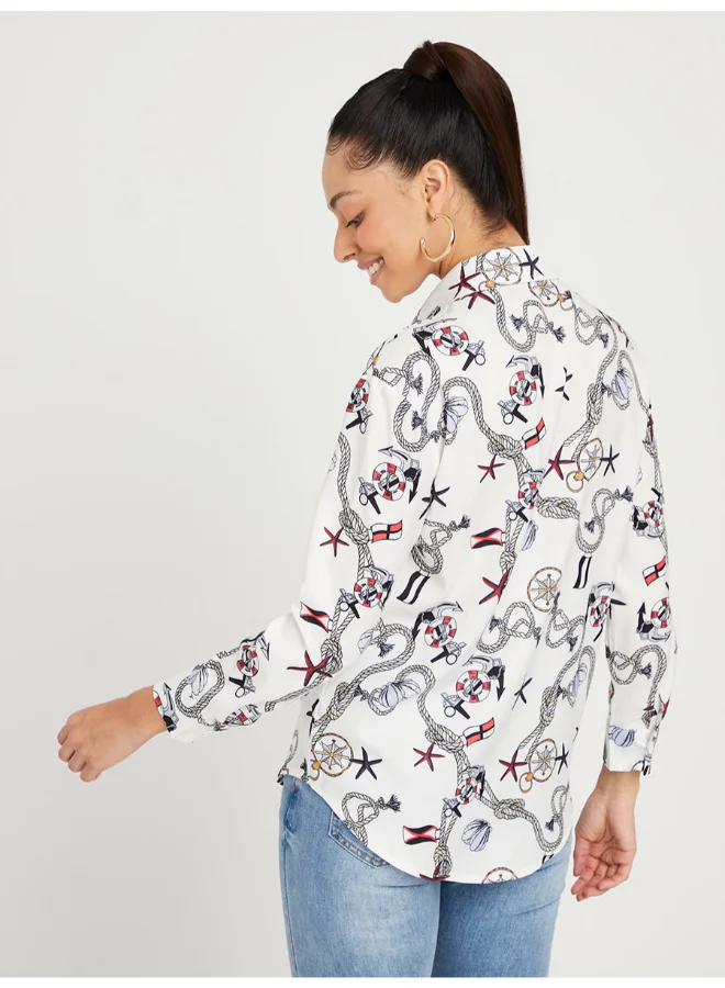 Closet By Styli Anchor Print Loose Fit Shirt Multicolour