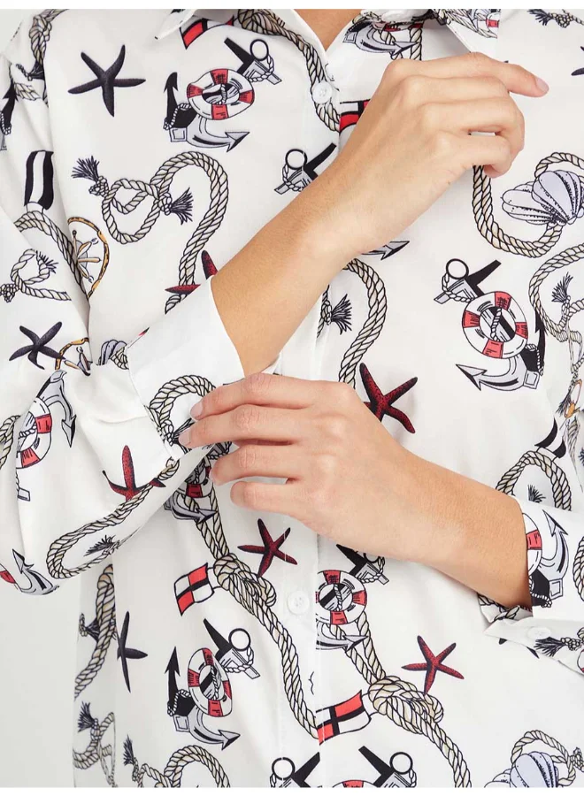 Closet By Styli Anchor Print Loose Fit Shirt Multicolour
