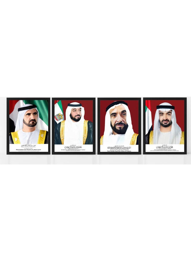 Boomah Accessories - 4-Piece Official Portrait Of HH Shaikh Khalifa Al Nahyan With HH Shaikh Zayed Al Nahyan HH Sheikh Mohamed Bin Zayed Bin Sultan Al Nahyan And HH Sheikh Mohammed Bin Rashid Al Maktoum Poster With Frame Multicolour 30x40cm - Image 1