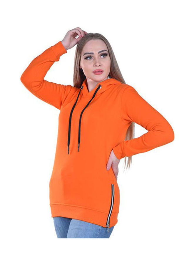 Caesar Casual Basic Hoodie With Side Zipper Orange  - Image 1