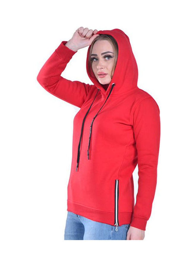 Caesar Casual Basic Hoodie With Side Zipper Red  - Image 3