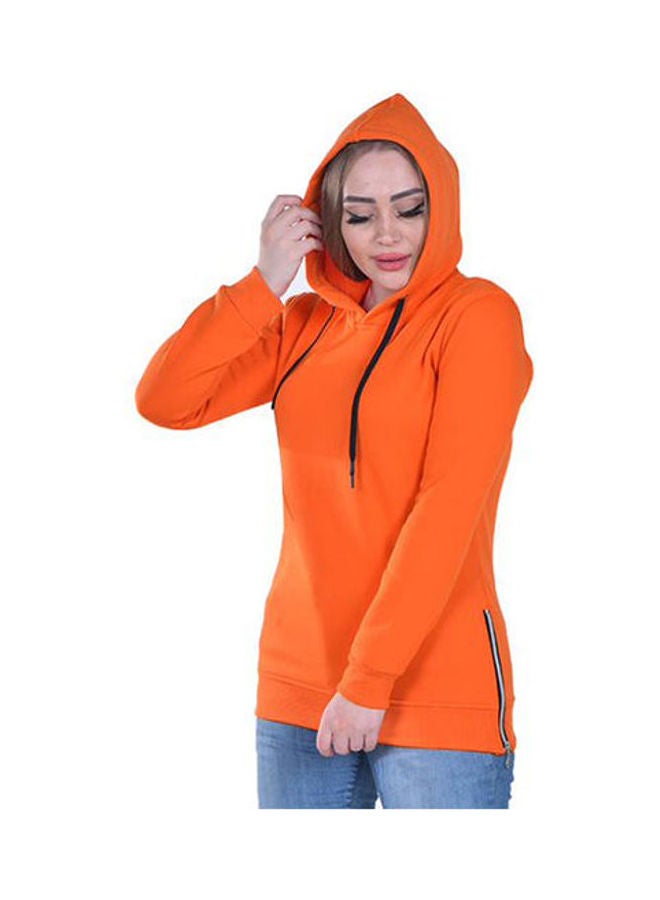 Caesar Casual Basic Hoodie With Side Zipper Orange  - Image 3