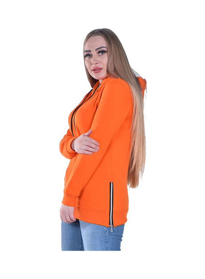 Caesar Casual Basic Hoodie With Side Zipper Orange  - Image 4