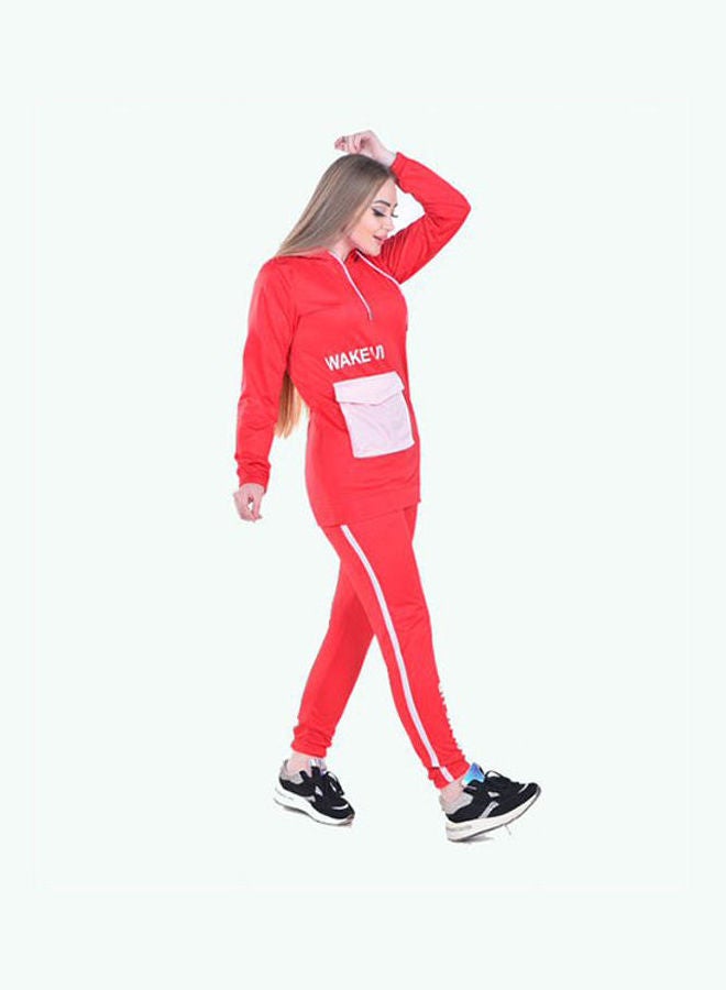 Caesar Casual BasicHoodie With Pants Training Suit Red  - Image 2