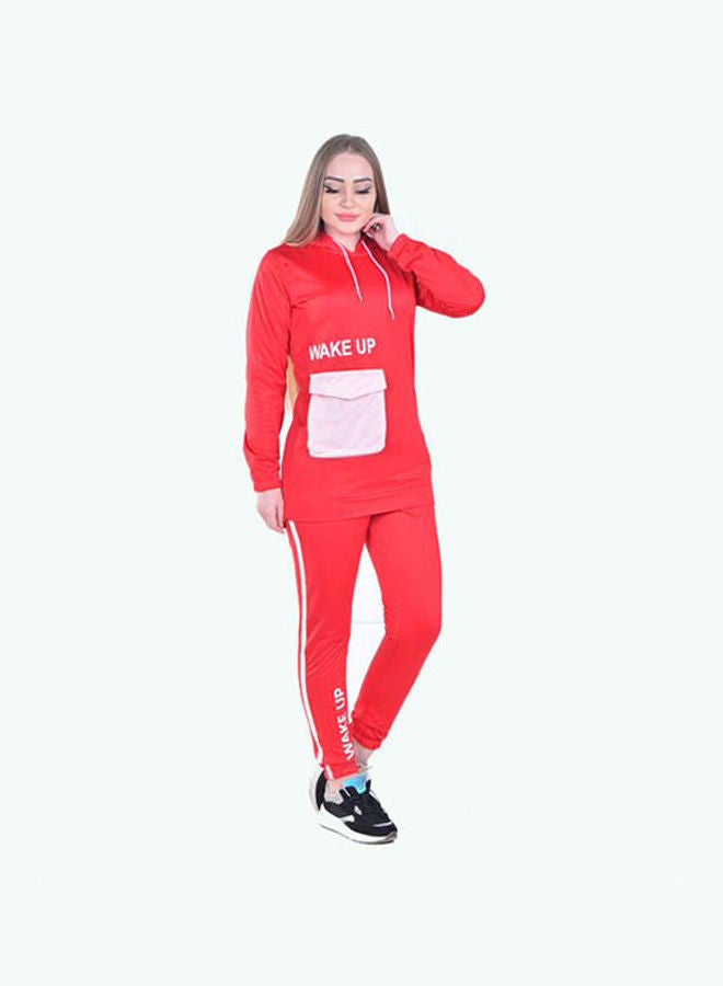 Caesar Casual BasicHoodie With Pants Training Suit Red  - Image 4