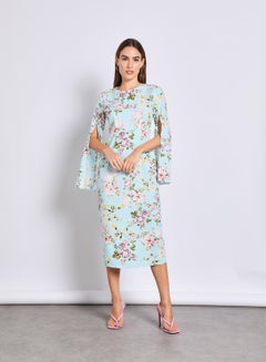 Print Dress With Slit Sleeve Multicolour