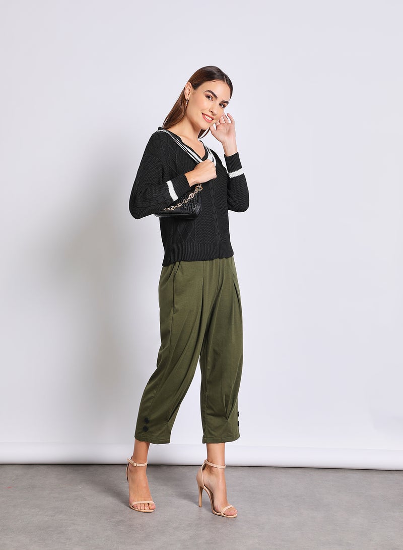 Aila Women V-Neck Color Block Sweater Black  - Image 2