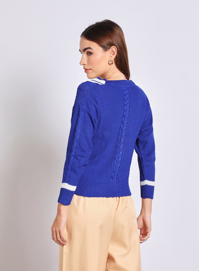 Aila Women V-Neck Color Block Sweater Blue  - Image 3