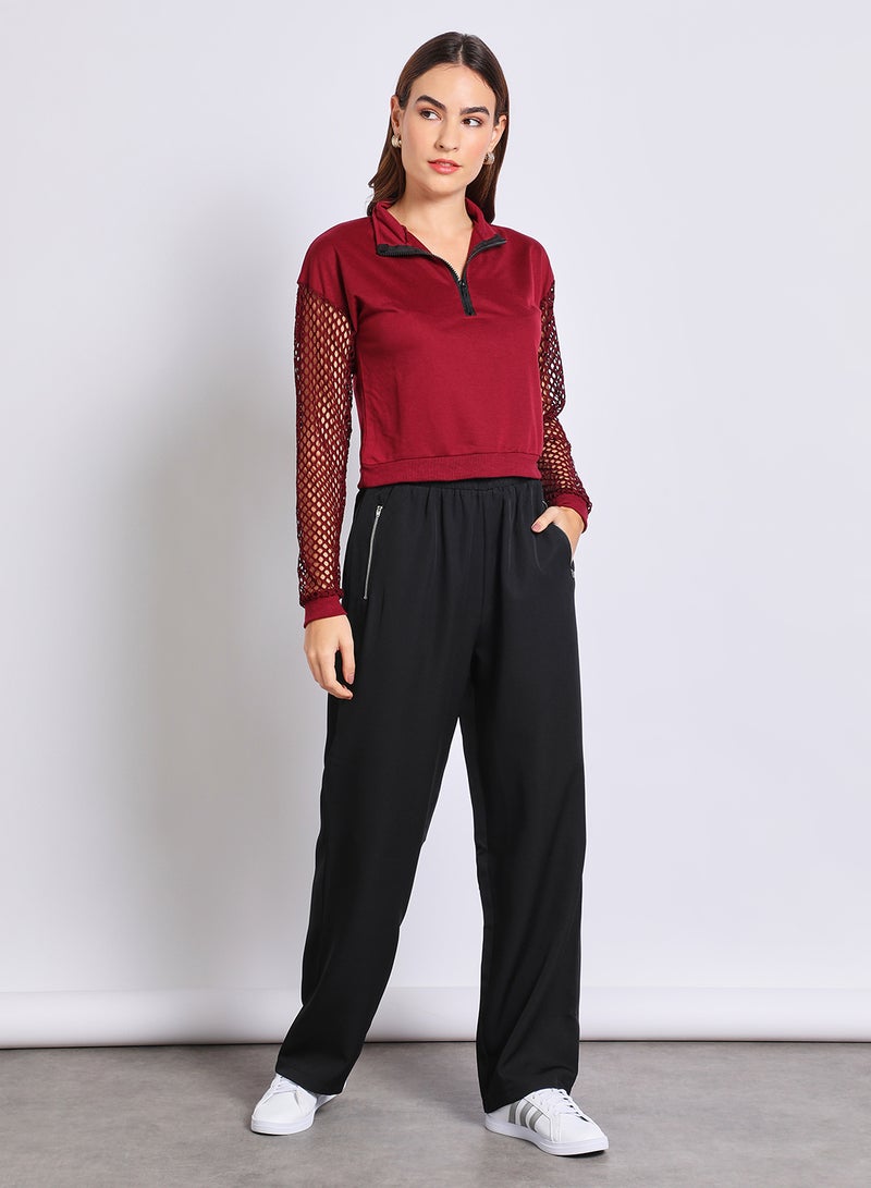Aila Casual Lace Detail Sweater Maroon  - Image 2