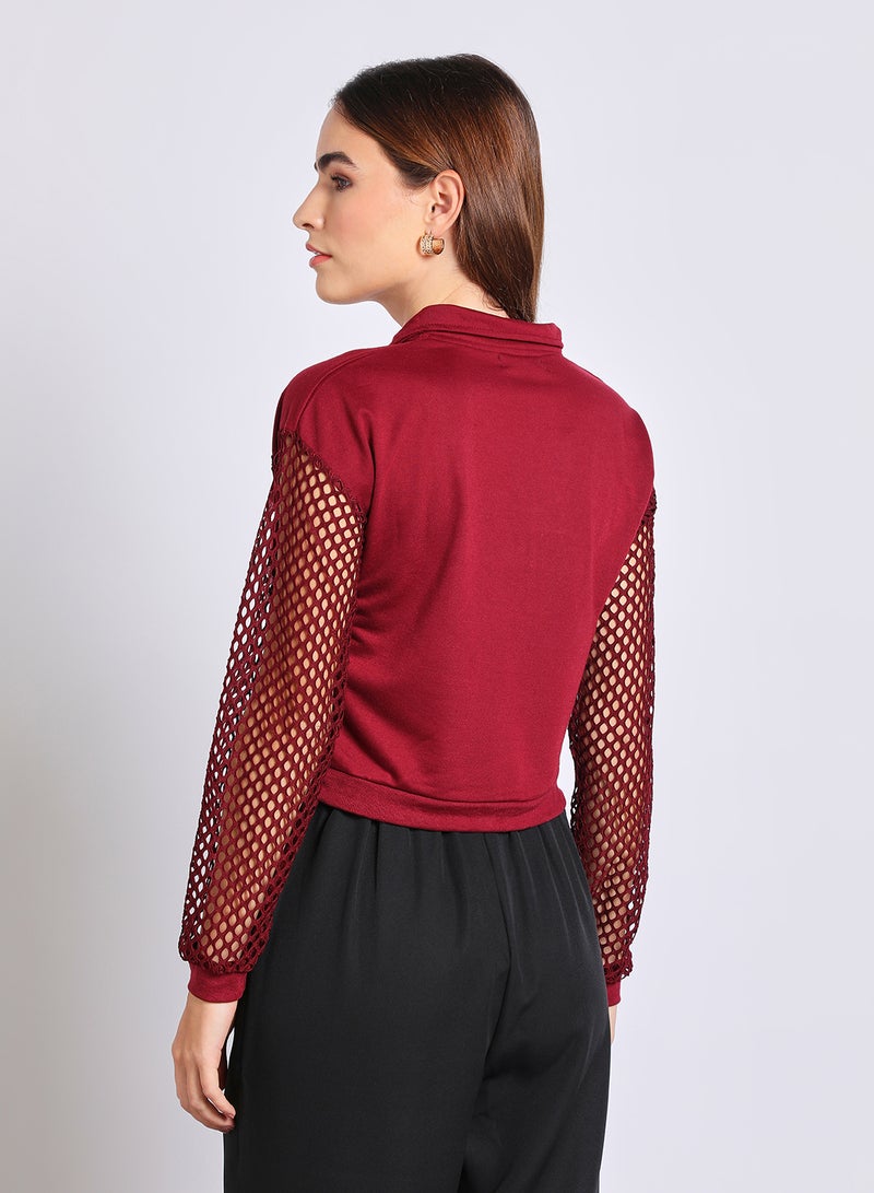 Aila Casual Lace Detail Sweater Maroon  - Image 3