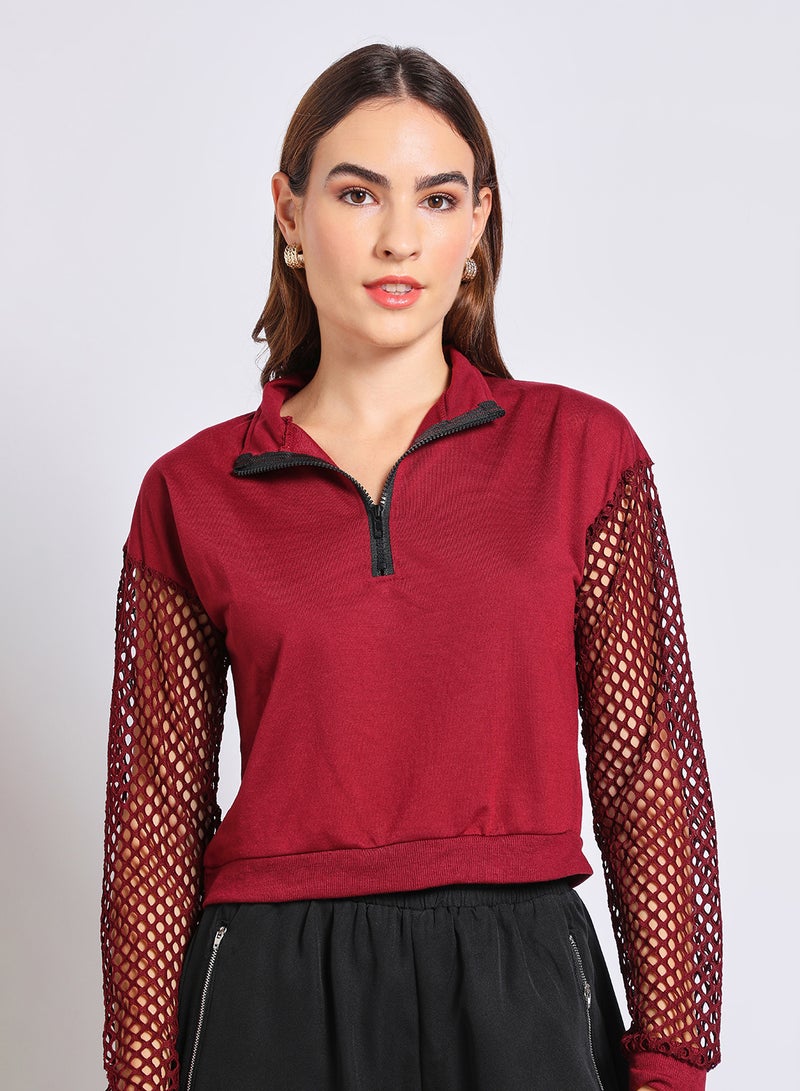 Aila Casual Lace Detail Sweater Maroon  - Image 4