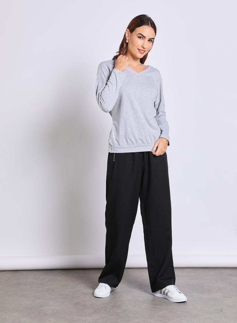 Aila Stylish Long- Pullover V - neck  long sleeves Grey  - Image 2