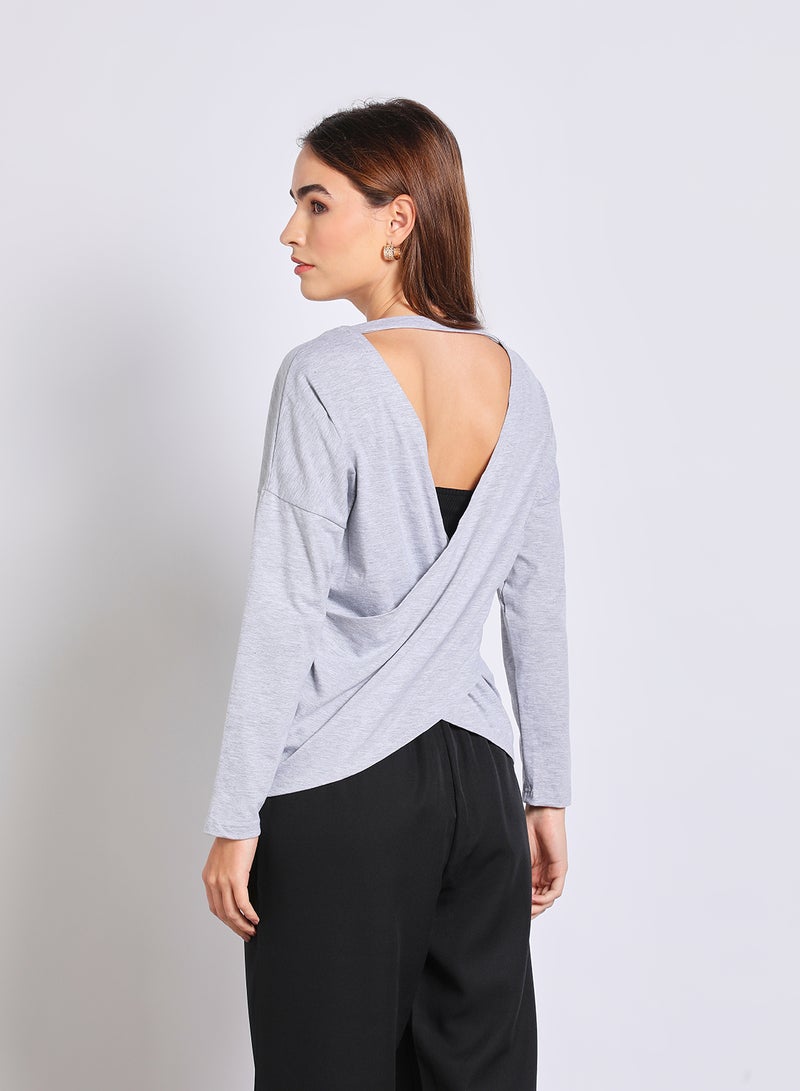 Aila Stylish Long- Pullover V - neck  long sleeves Grey  - Image 3