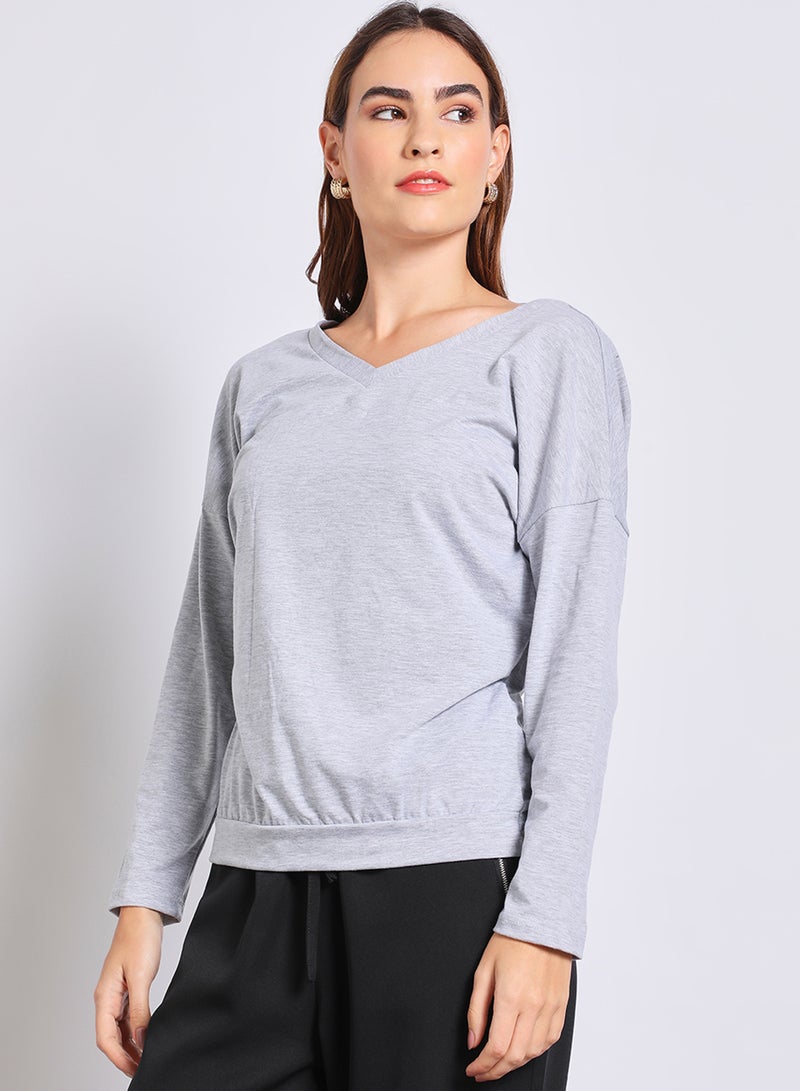 Aila Stylish Long- Pullover V - neck  long sleeves Grey  - Image 4