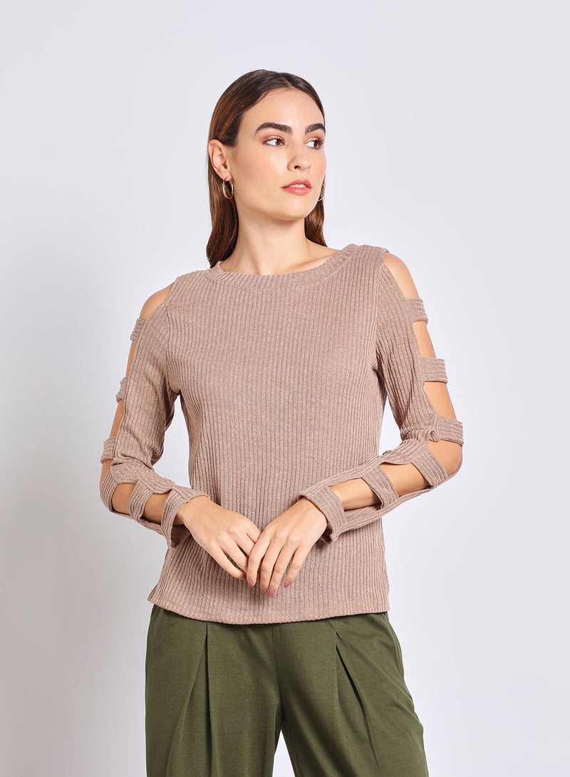 Aila Women's Hole Sleeve Stylish Sweater Khaki  - Image 1
