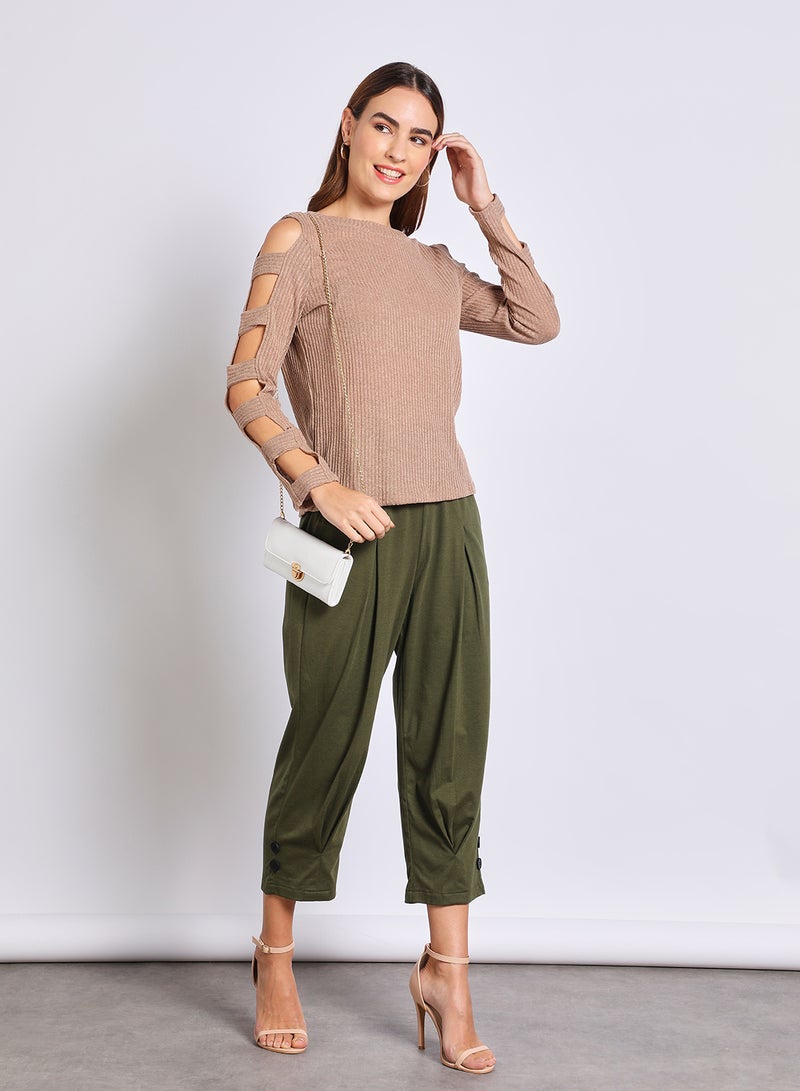 Aila Women's Hole Sleeve Stylish Sweater Khaki  - Image 2