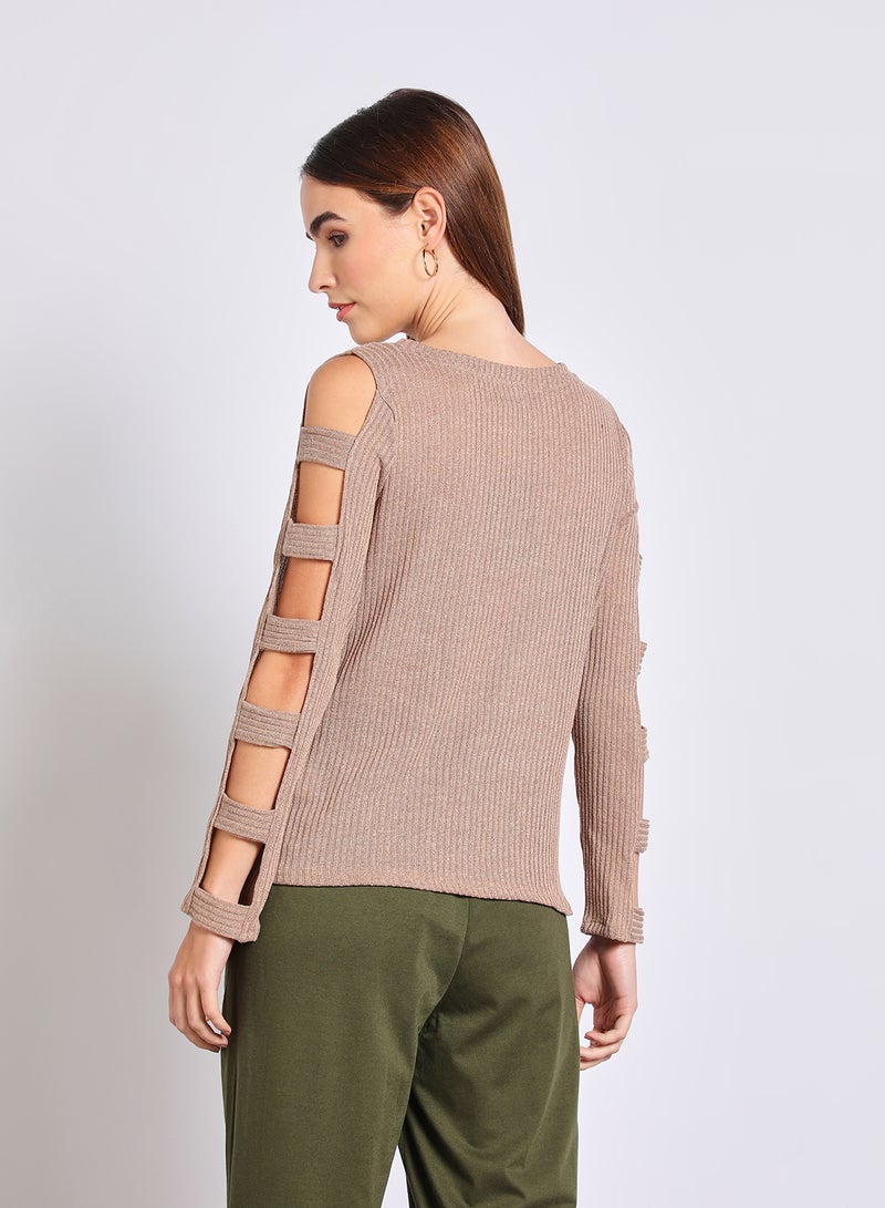 Aila Women's Hole Sleeve Stylish Sweater Khaki  - Image 3