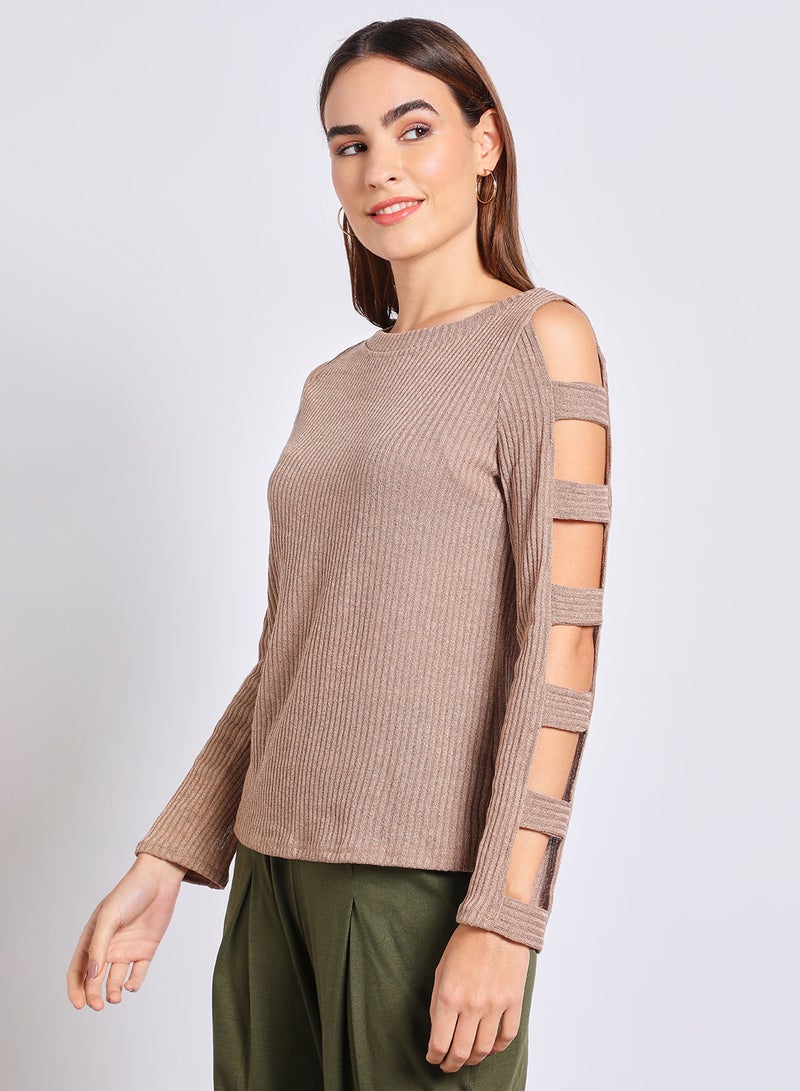 Aila Women's Hole Sleeve Stylish Sweater Khaki  - Image 4