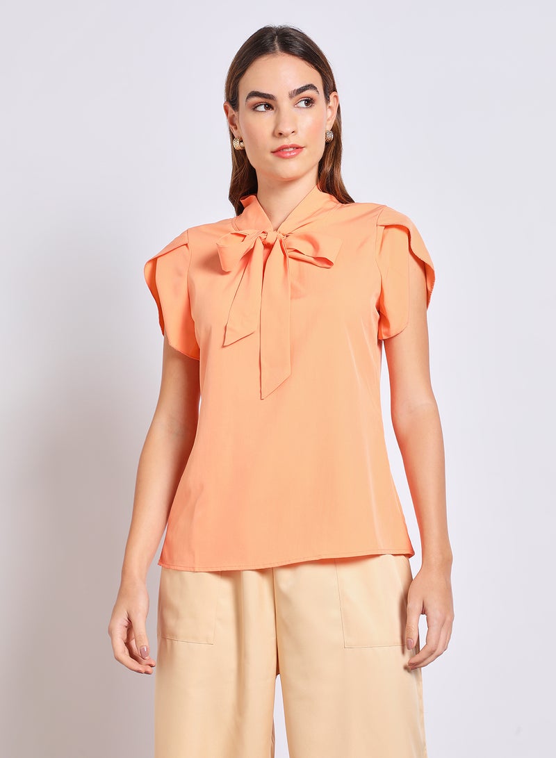 Aila Women'S Casual Short Sleeve Solid Blouse Orange  - Image 1